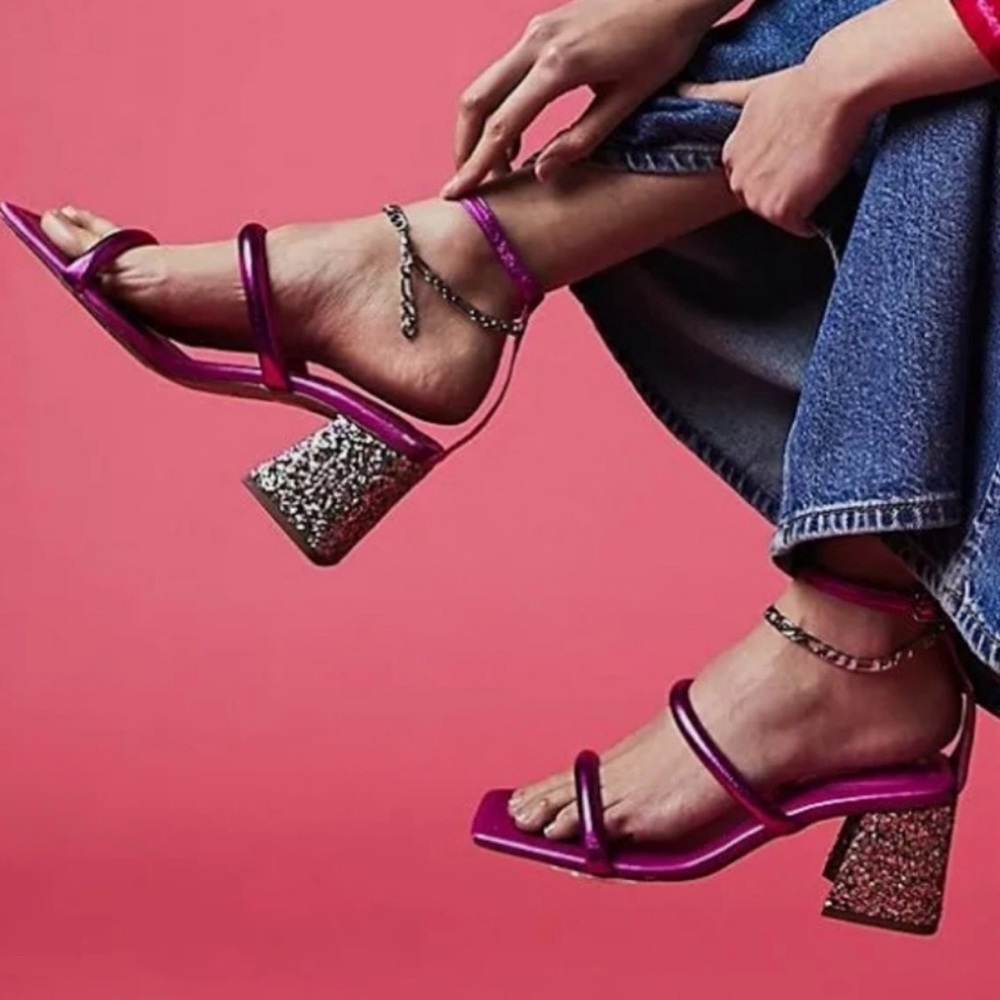 Free People Stylish Pink Glitter Heel Sandals